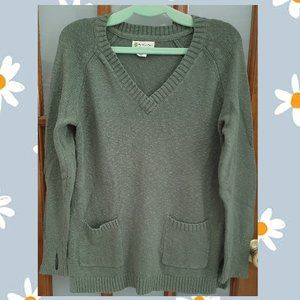 AKINI 100% Cotton V-Neck Knit Sweater, XL (Green)